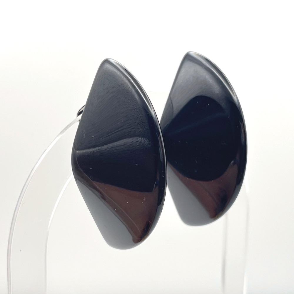 Angela Caputi Black Resin Geometric Diamond Clip On Statement Earrings Italy